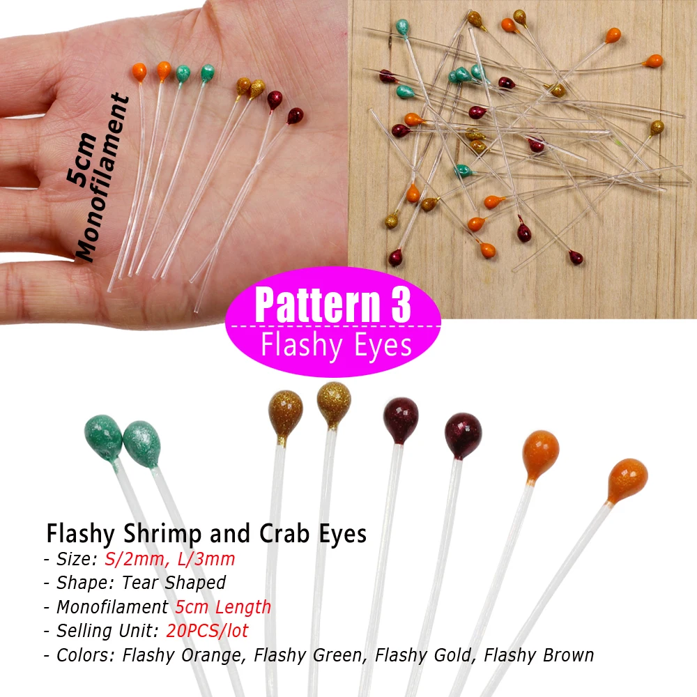 Bimoo 20 piezas 2mm 3mm pequeño UV cangrejo camarón mosca ojos para cebo Pike salmón agua salada pesca moscas atado materiales fluorescentes - imagen 5