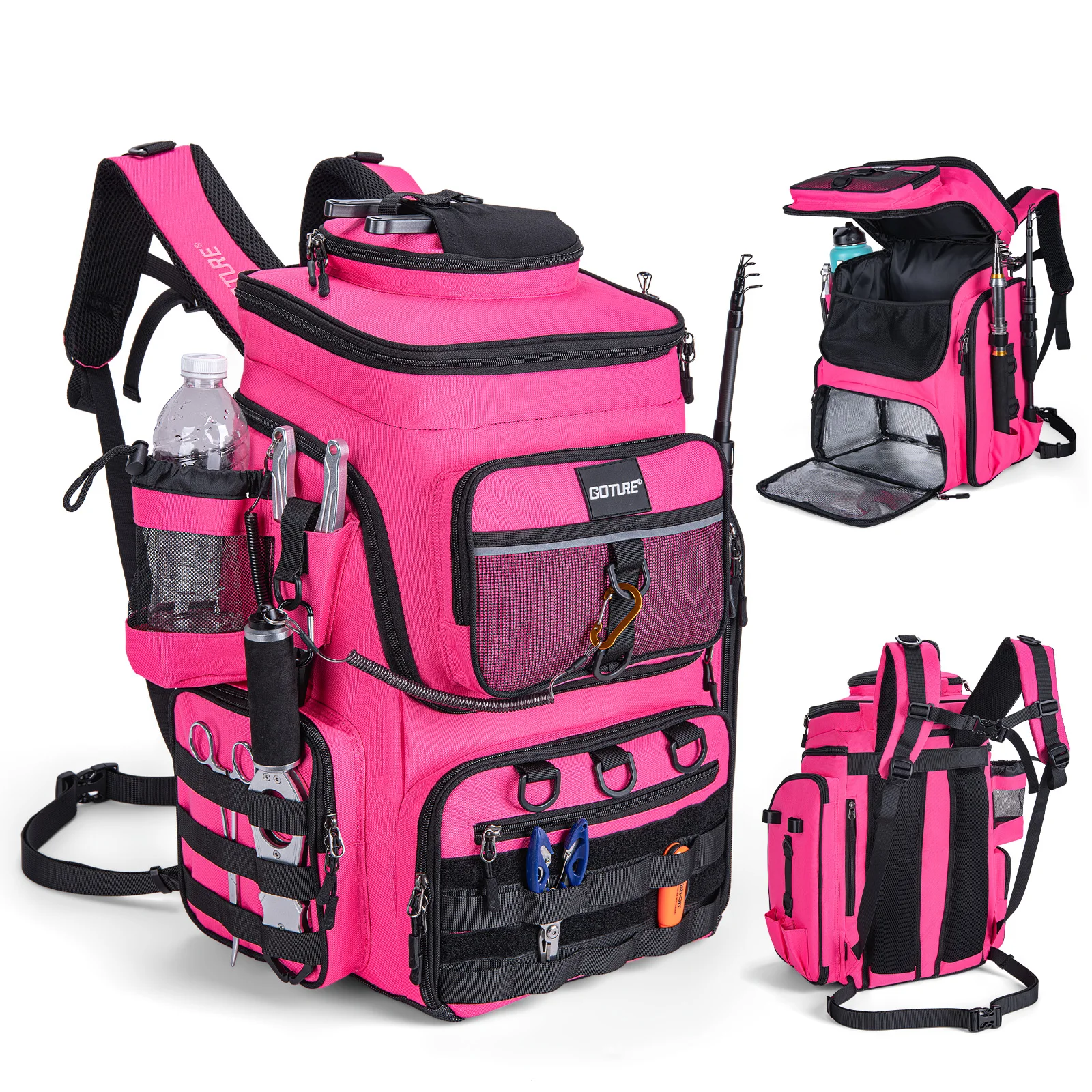 Goture Mochila de Pesca Impermeable Oxford 900D con Portacañas