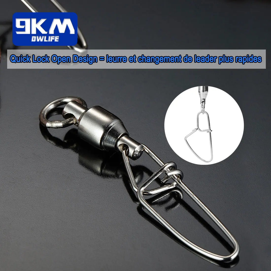 Conectores giratorios de pesca con bolas de rodamiento, de acero inoxidable, con cierre cruzado, de 20 a 100 unidades - imagen 5