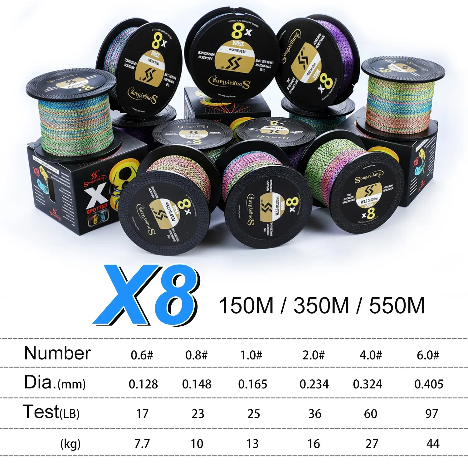 Sougayilang nueva línea de pesca trenzada X8 8 soportes 550M líneas invisibles Fsihing 17-97LB línea moteada multifilamento línea manchada - imagen 5