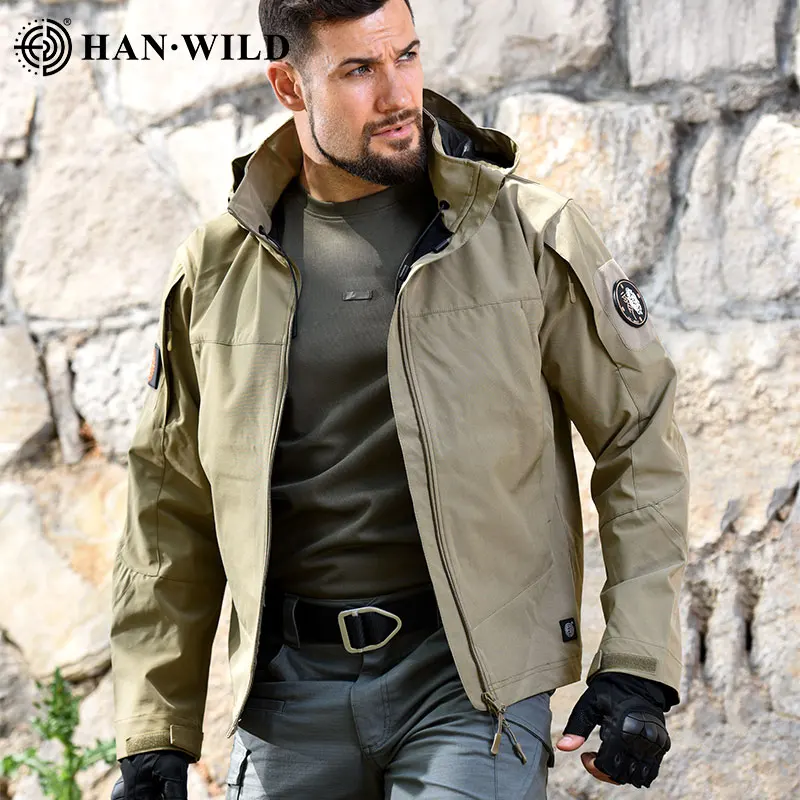 HAN WILD-Chaqueta de campo táctico para hombre, chaqueta de senderismo con capucha, impermeable, para caza al aire libre, Airsoft, Paintball, abrigo de Camping - imagen 4