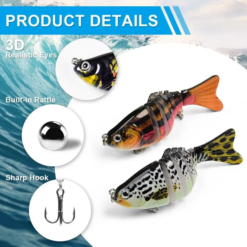 3 unids/caja pesca Wobbler realista 7 segmentos Swimbait Crankbait cebo duro lento 10 cm/15g Isca señuelos artificiales aparejos de pesca - imagen 2