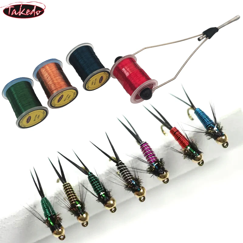 TAKEDO 0,1 MM 50M/carrete atado de moscas alambre de cobre para cebos de señuelo de mosca cuerpo acanalada plomo agua Metal atado de moscas hilo - imagen 2