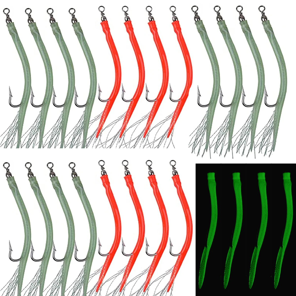 24 Uds. Anzuelos de tubo de señuelo de lubina a rayas, pelacables de acero inoxidable, anzuelo compensado de Anguila, curricán costero, bacalao, pesca en agua salada