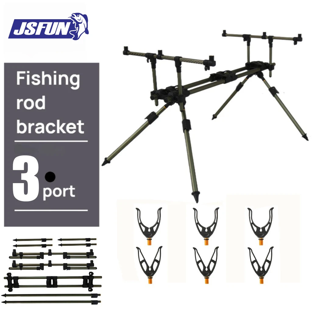 JSFUN-soporte retráctil de aleación de aluminio de 3 cabezales, caña de lanzamiento de batería verde, soporte de batería de pesca para almacén europeo