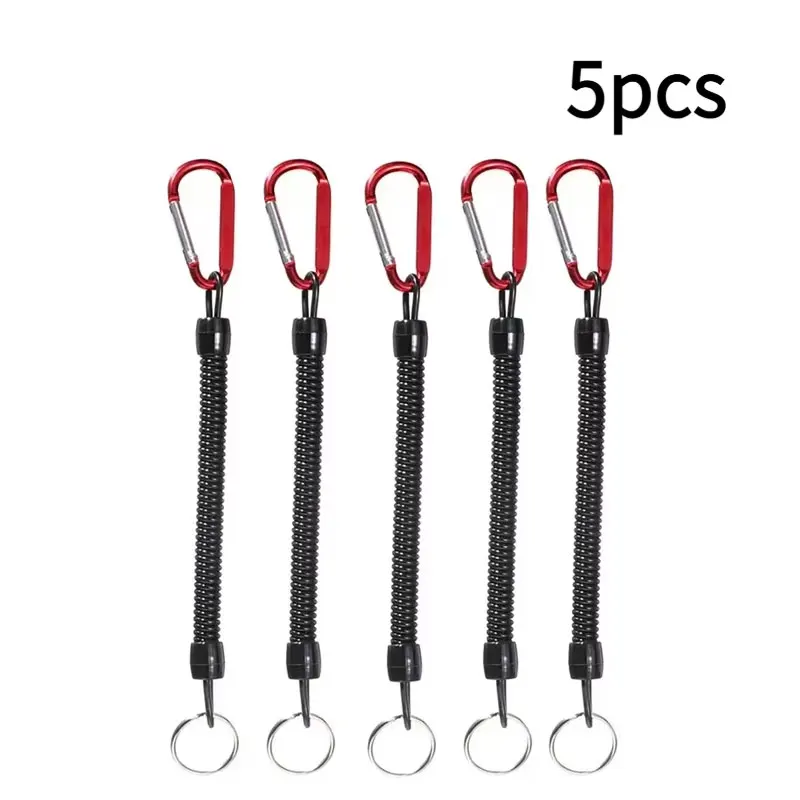 Cordones de pesca tácticos retráctiles, cuerda elástica de resorte con mosquetón para acampar, llavero de teléfono antipérdida, cuerda de pesca, 5 uds.