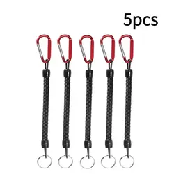 Cordones de pesca tácticos retráctiles, cuerda elástica de resorte con mosquetón para acampar, llavero de teléfono antipérdida, cuerda de pesca, 5 uds.