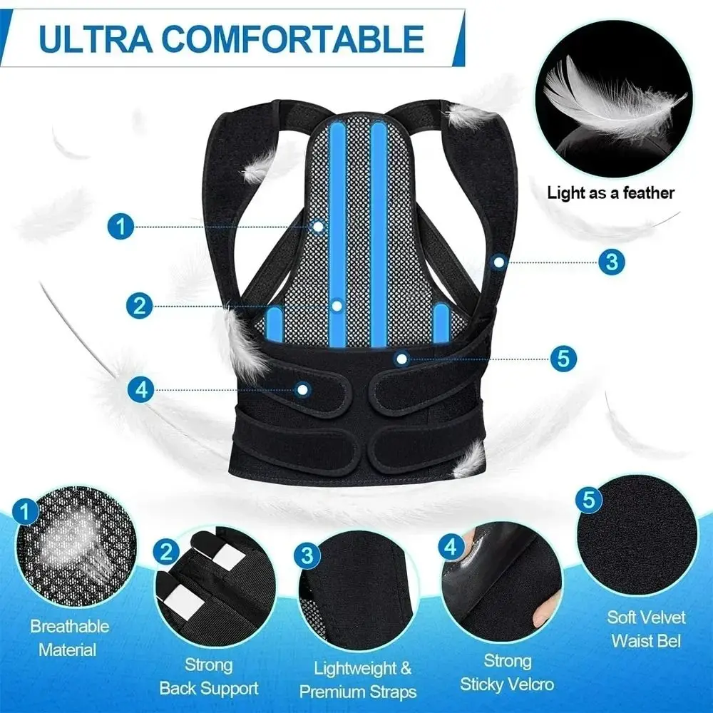 Nuevo Corrector de postura totalmente ajustable, cómodo soporte para espalda negra, Corrector de postura, soporte Lumbar eficaz para espalda, hombres y mujeres - imagen 2