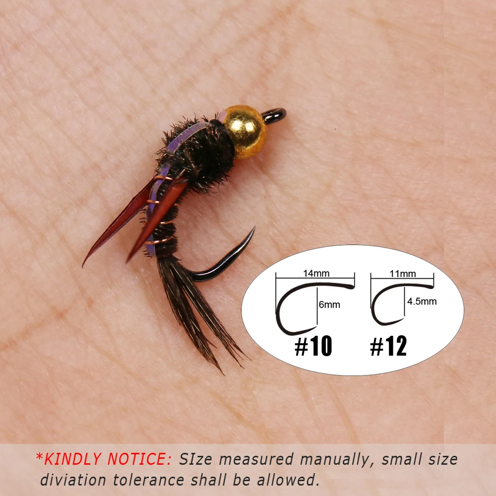 Wifreo-señuelo de pesca con cabeza de perla, 6 piezas, #12, Flashback, cola de faisán, Caddis Nymph, Brasshead, pavo real, Herl, trucha, mosca húmeda, agua dulce - imagen 3