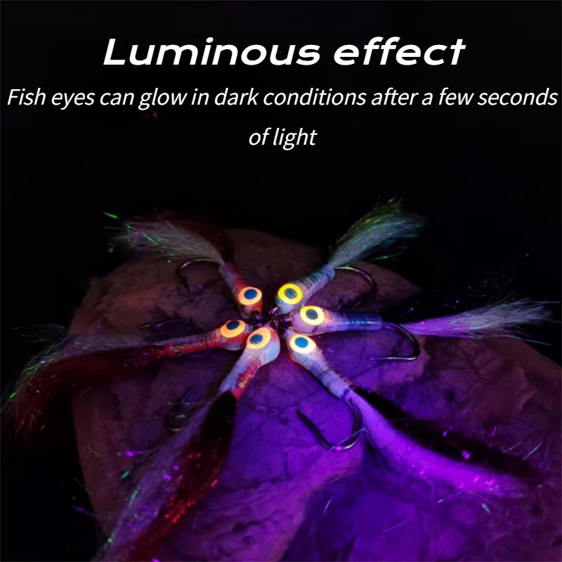 Señuelos de Pesca de 5 piezas, cebo biónico de ojo grande, múltiples colores, gancho de alambre duradero, Mosca, trucha, lubina, suministros de pesca, accesorios - imagen 4