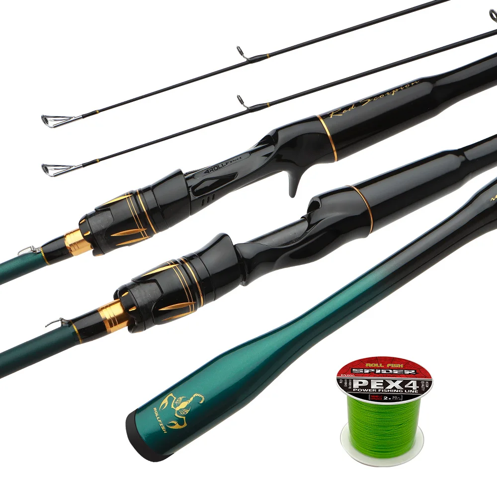 ROLLFISH M/MH Power doble punta de fibra de carbono señuelo giratorio/fundido caña de pescar pesca en agua dulce y salada + hilo de pescar de 100m - imagen 3