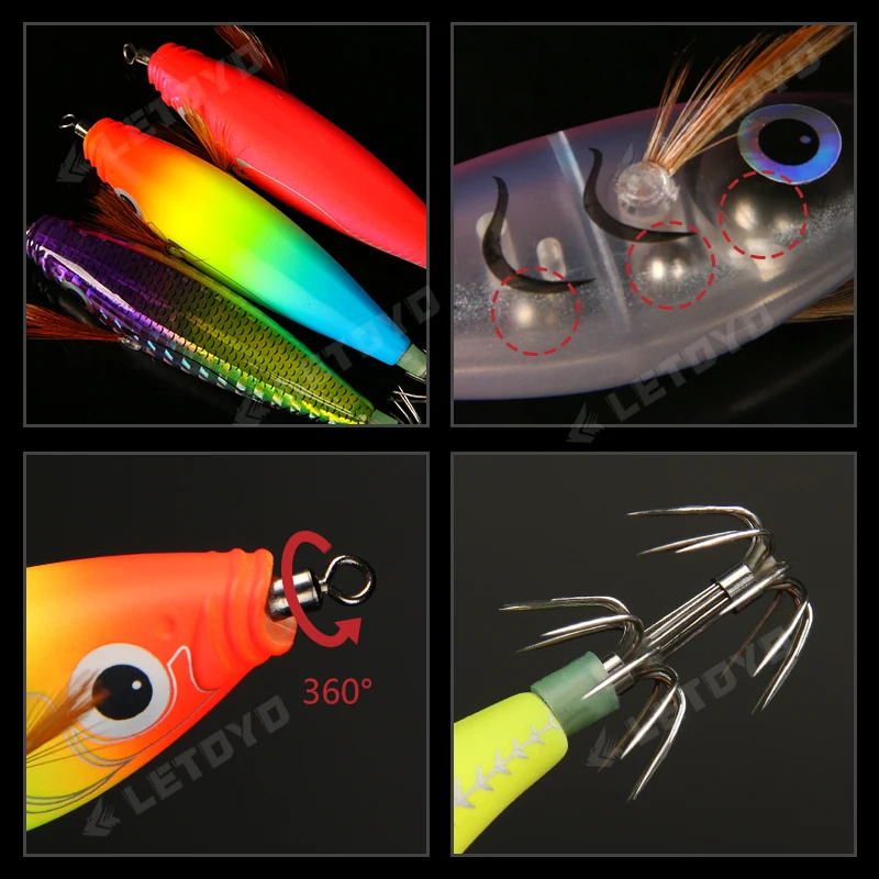 LETOYO-anzuelos de calamar con paraguas, aparejo de pesca, señuelo de mar, 8g, 60mm - imagen 3
