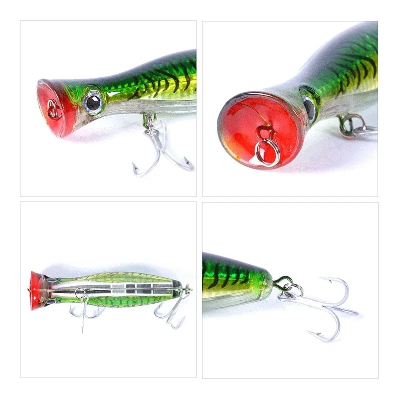 Señuelo de pesca Premium Topwater Popper Minnow: cebo duro versátil con anzuelos triples para lubina, trucha y material ABS más duradero - imagen 4