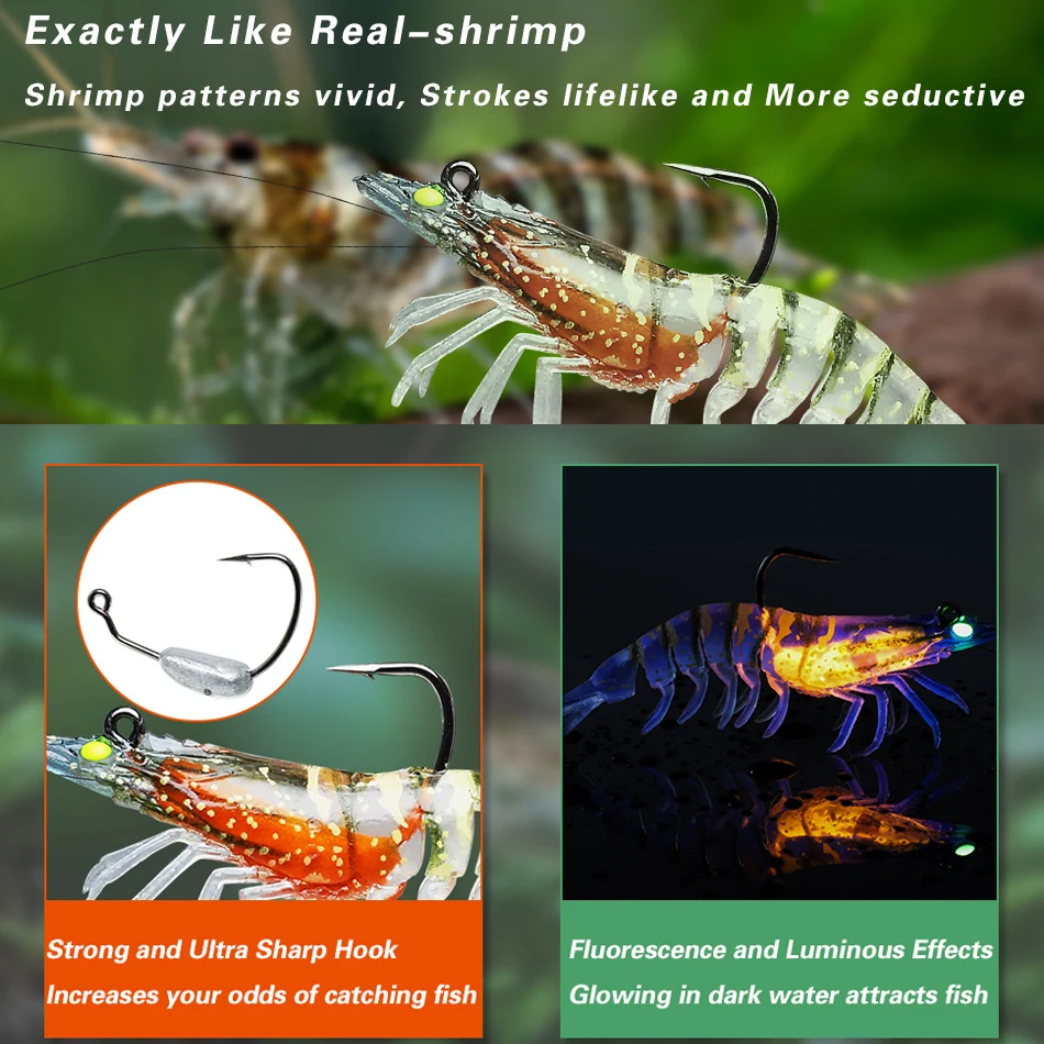 Señuelo de pesca Artificial, aparejo giratorio de 3 piezas, 8g/12g, gambas suaves y luminosas con anzuelo, señuelo Swimbait Wobbler - imagen 4
