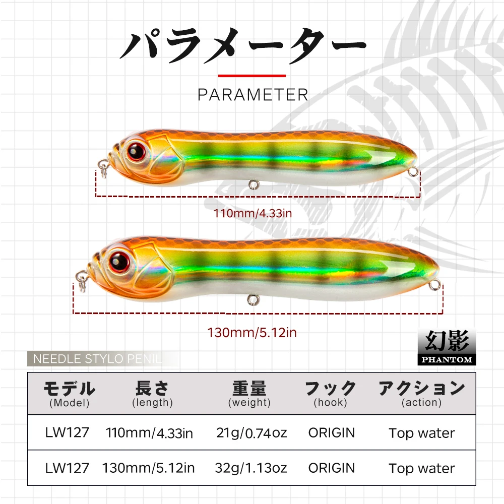 HuntHouse Crazy Surface Tractor Topwater señuelo de pesca con lápiz 110mm/21g 130mm/32g sonido fuerte Stickbait cebo duro para lubina LW127 - imagen 2