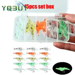15 Uds Boxxed pesca cebo de camarones blandos 4cm/1,3g simulación de Señuelos de Pesca de gambas lubina manivela anzuelo cebo aparejos