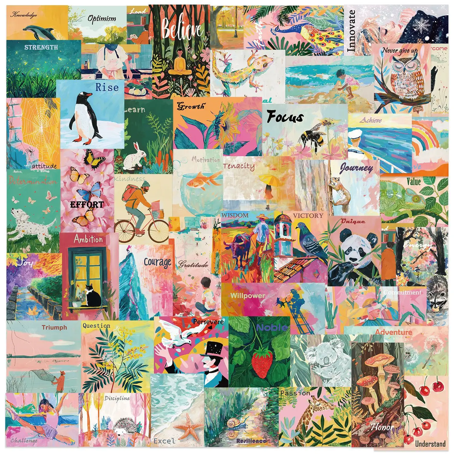 50 Uds. Póster artístico de acuarela, pegatinas estéticas para teléfono, guitarra, portátil, maleta, botella de agua, pegatinas impermeables, juguetes