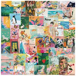 50 Uds. Póster artístico de acuarela, pegatinas estéticas para teléfono, guitarra, portátil, maleta, botella de agua, pegatinas impermeables, juguetes