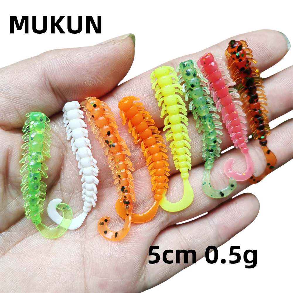 MUKUN-señuelo de pesca de gusano de plástico suave, cebo Artificial para agua salada, 12 piezas, 50MM, 0,5g