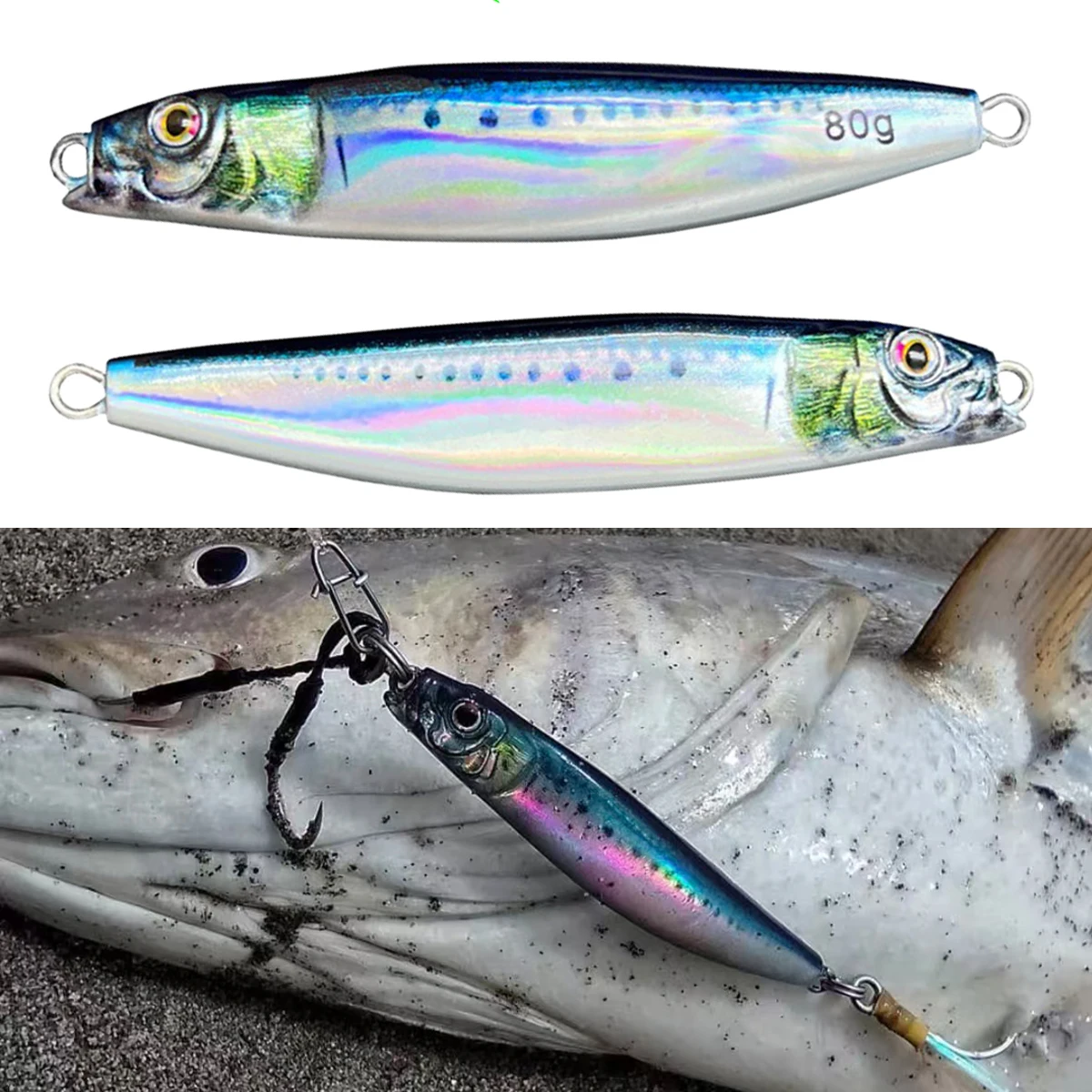 Shore Jigging-señuelo de pesca de agua salada, plantilla de Metal 3D de 40g, cuchara Vertical de tono lento, cebo para lubina, atún, Mahi Marlin - imagen 3