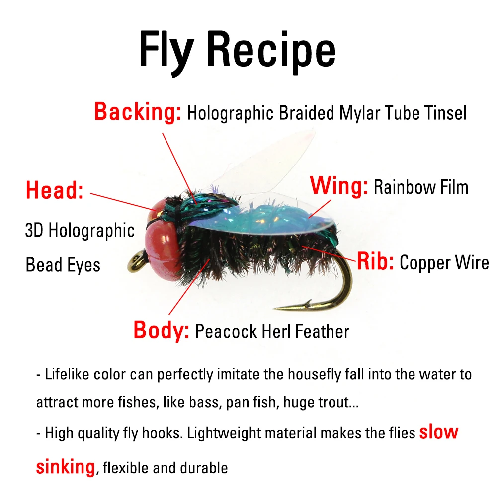 ICERIO-Señuelos de Pesca con forma de mosca para trucha, 6 piezas, #12, #14, #16, Beadhead, hundimiento lento - imagen 3