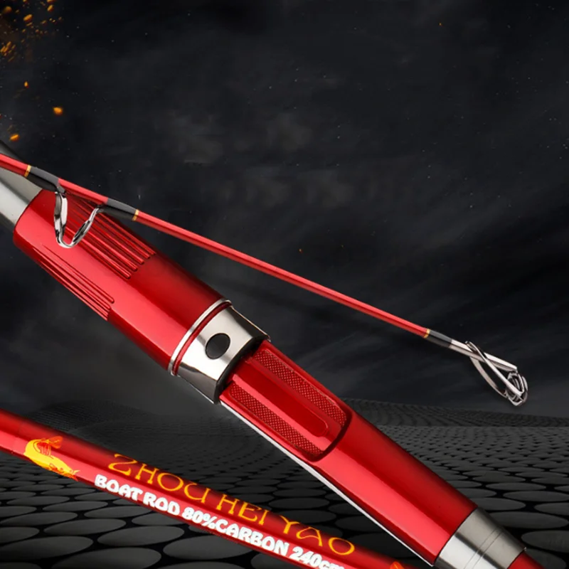 Caña de pescar ultraligera de carbono duro, caña de pescar portátil para barco, caña de señuelo de 1,8 m, 2,1 m, 2,4 m, roja, 3 secciones, nueva - imagen 5