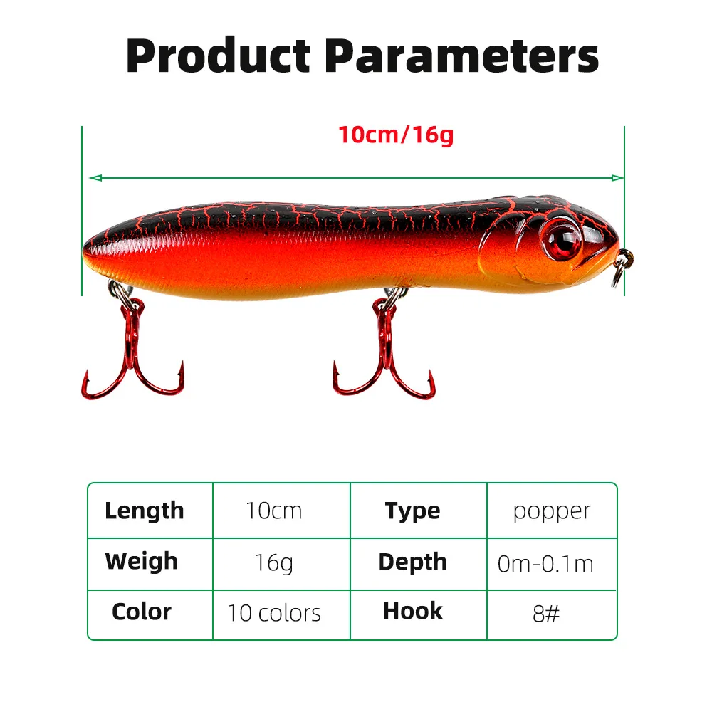 Señuelo de lápiz en forma de Z con cabeza de serpiente para pesca, cebo Popper de 10cm/15,6g, equipo de pesca al aire libre, cebo biónico falso - imagen 2