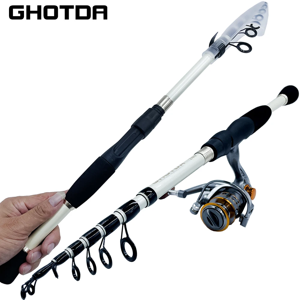 Ghotda-caña de pescar giratoria Fber de carbono, combinación de carrete de pesca telescópico, Kit de carrete, 1,6-2,4 m - imagen 5