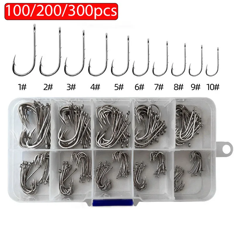 100/200/300 Uds anzuelo de mar de mango largo doble respaldo de acero de alto carbono con púas boca torcida señuelo anzuelos de pesca para pesca a granel - imagen 3