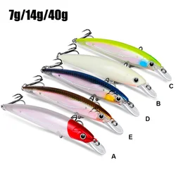 Cebo Minnow 7g 14g 40g cebos falsos biónicos luminosos cebo duro de plástico cebo de pesca señuelo de agua flotante de tiro largo Swimbait