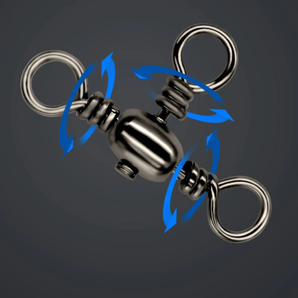 50 Uds. De conector de tres clavijas chapado en níquel negro de latón, divisor de sublínea giratorio en T, anillo Bazi para pesca al aire libre, accesorios de pesca - imagen 3