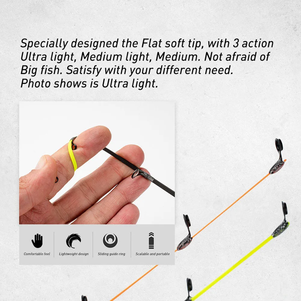 Caña de pescar de invierno UL ML, punta suave de 50cm, caña de pescar en hielo con punta plana, punta de fibra de vidrio de alta calidad con mango de corcho - imagen 4