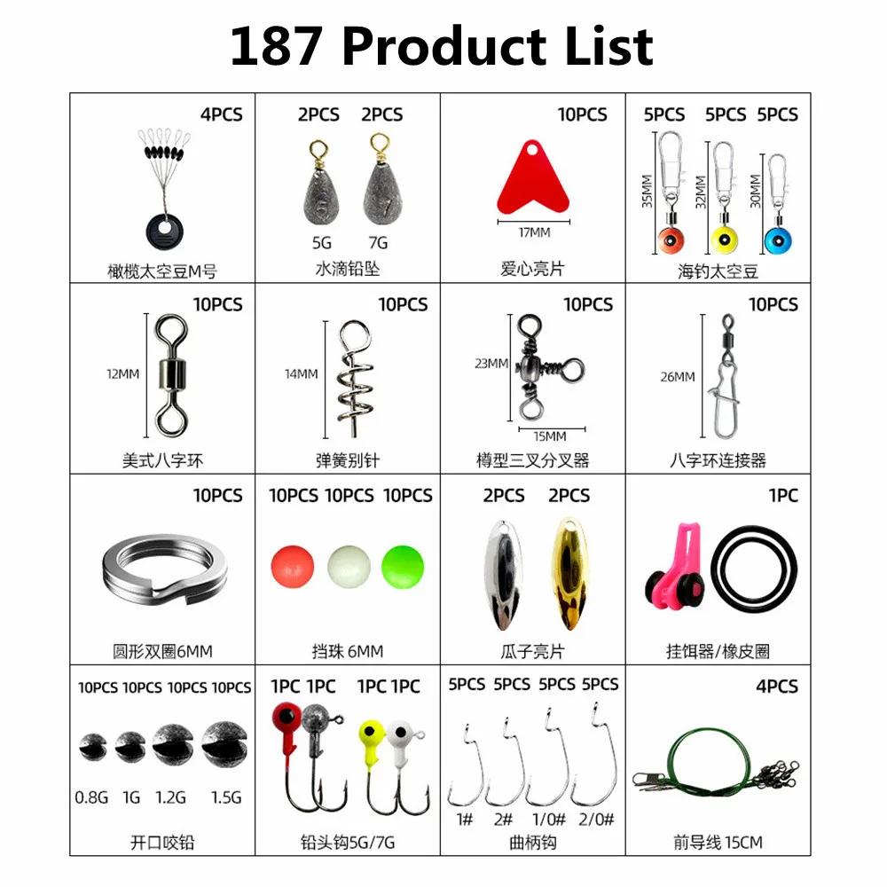 Set Accesorios Pesca con Anzuelos Jig Head Plomos y Broches - imagen 3