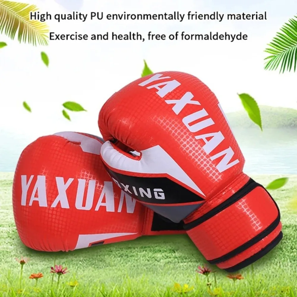 1 par de guantes de boxeo de cuero PU Unisex, guantes de lucha duraderos y transpirables, guantes de Kickboxing con absorción de impacto para entrenamiento de niños - imagen 4