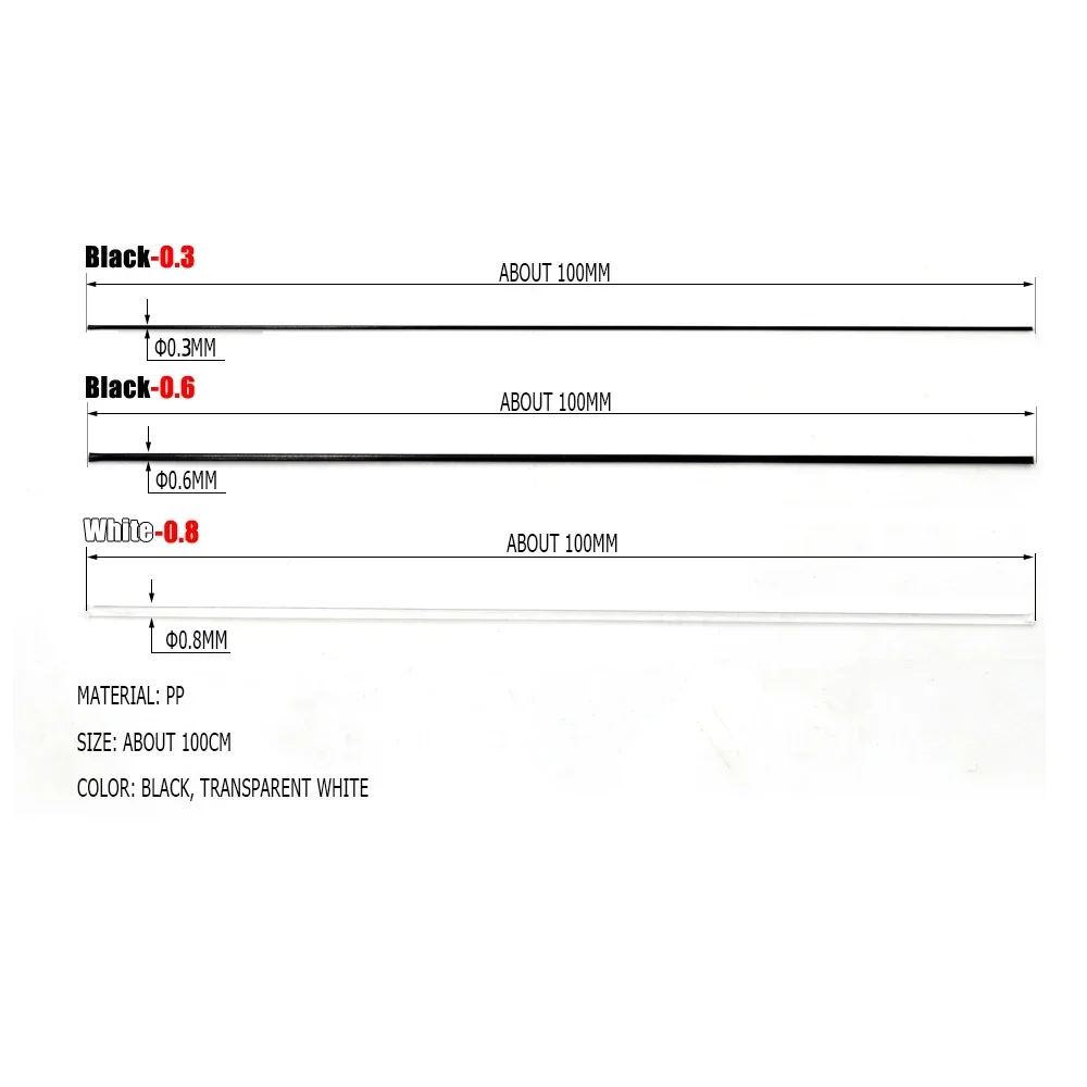 MNFT 200 Uds 10cm pesca mosca atado insecto pierna Material negro/0,6mm y 0,3mm blanco/0,8mm - imagen 4