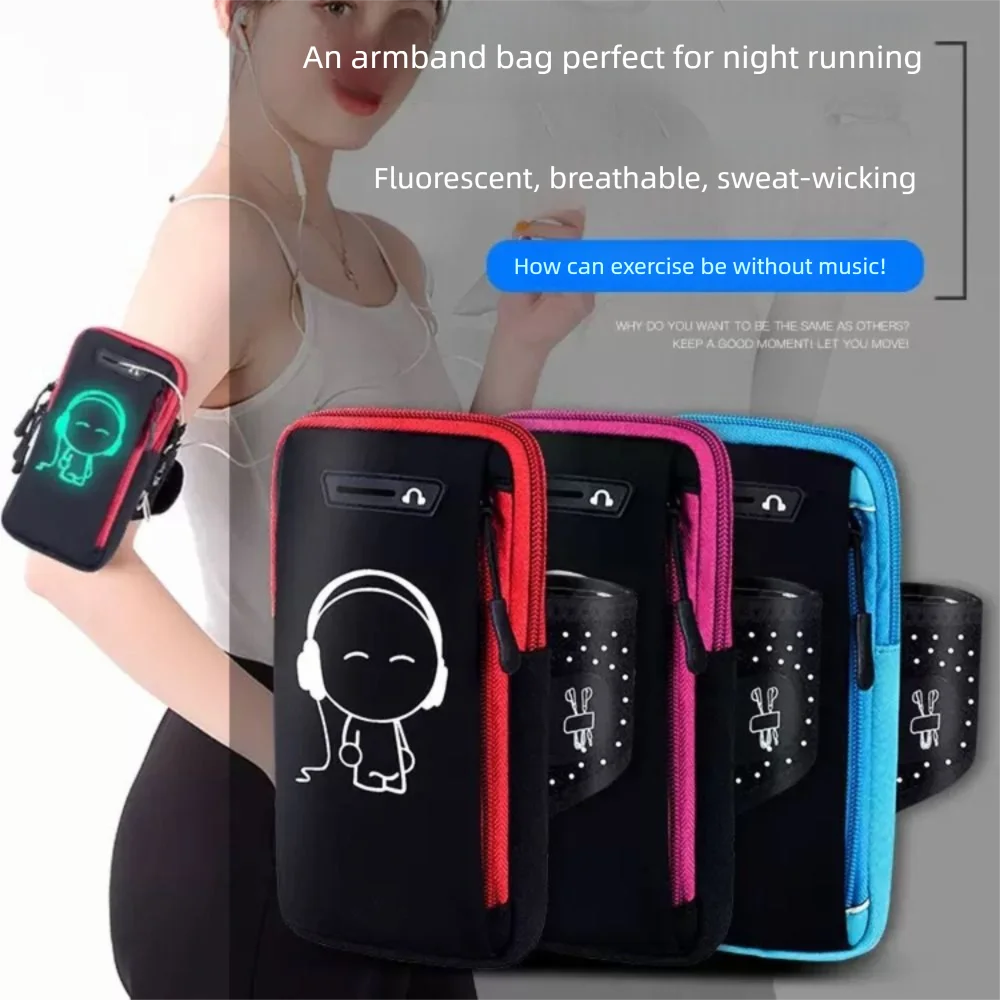 Bolsa ligera noctilucente para teléfono para correr, bolsa portátil a prueba de golpes para teléfono de muñeca, bolsa para brazalete de prevención de caídas a prueba de polvo