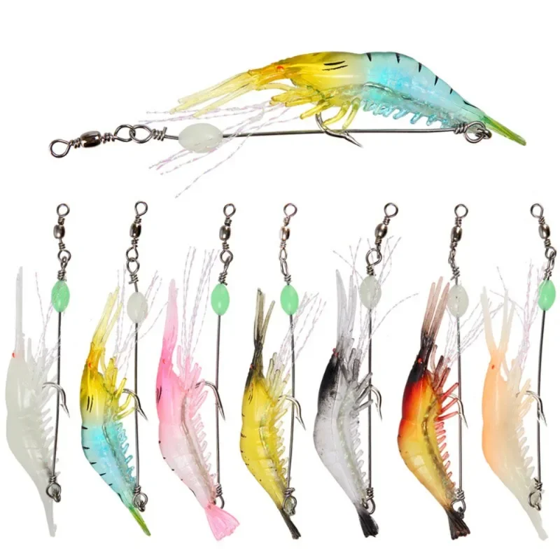 Cebo de camarón de silicona suave luminoso con gancho giratorio de cuentas para pesca, aparejo Sabiki, aparejos de pesca de mar, cebo Artificial, 8cm, 6,5g - imagen 4