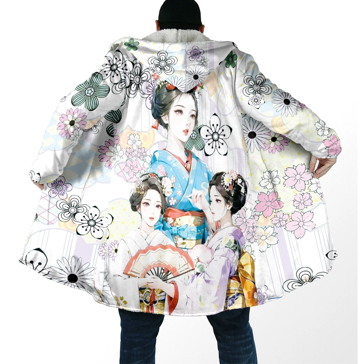 2025 moda de invierno capa de hombre Samurai Oni máscara tatuaje 3D impreso grueso polar con capucha capa Unisex Casual capa cálida DP85 - imagen 5