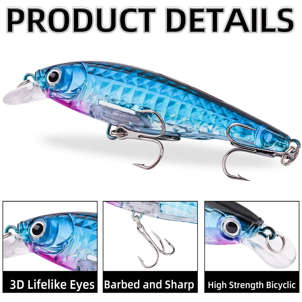 1 Uds. Señuelo de Pesca láser 9cm/9g Minnow Crankbait Wobblers ojos 3D perca cebo Artificial Lucio carpa cebo de natación Pesca - imagen 3