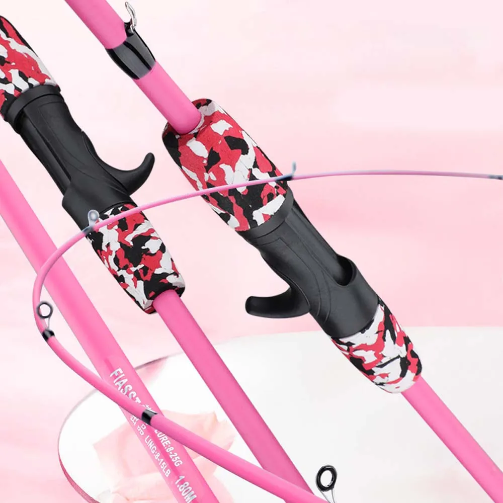 Camo Rosa Amarillo 1,8 m 2 secciones señuelo caña de pescar de fibra de vidrio cuerpo Eva mango segmentado M caña de pescar Unisex telescópica - imagen 3