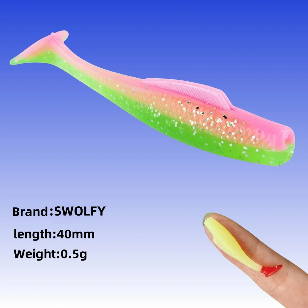 10 Uds MINI cebo blando TPR 40mm 0,5g cola de paleta suave Swimbait Señuelos de Pesca cebo de silicona Artificial Wobblers señuelos blandos - imagen 5