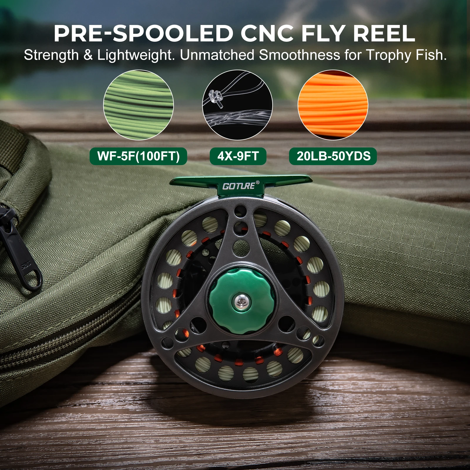 Goture-Kit de pesca con mosca, Combo de carrete de caña de peso 5/6 con bolsa de pesca portátil, carrete preenrollado, accesorios para moscas atados a mano - imagen 3