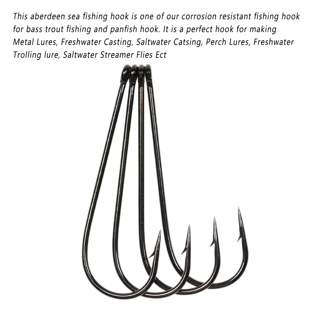 Bimoo 50 Uds. Aberdeen anzuelo de pesca de tallo largo, anzuelos de pesca de agua dulce y salada, señuelos de Metal, señuelos de curricán, anzuelo atado de moscas Streamer - imagen 5