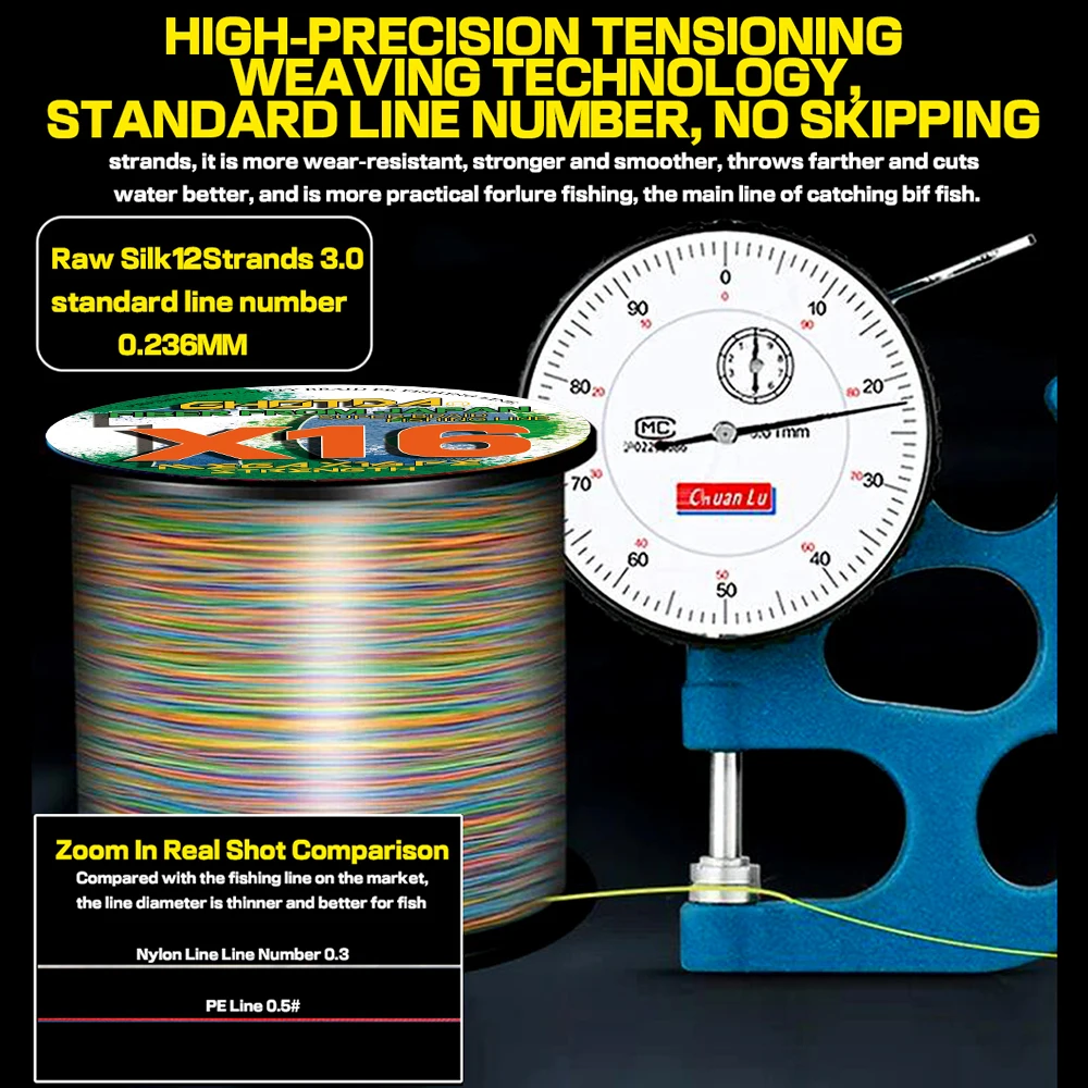 Hilo de pescar de PE trenzado de 12 / 16 hebras, 500M, fuerte resistencia a la abrasión, cables de multifilamento resistentes al desgaste, 25-200LB - imagen 5