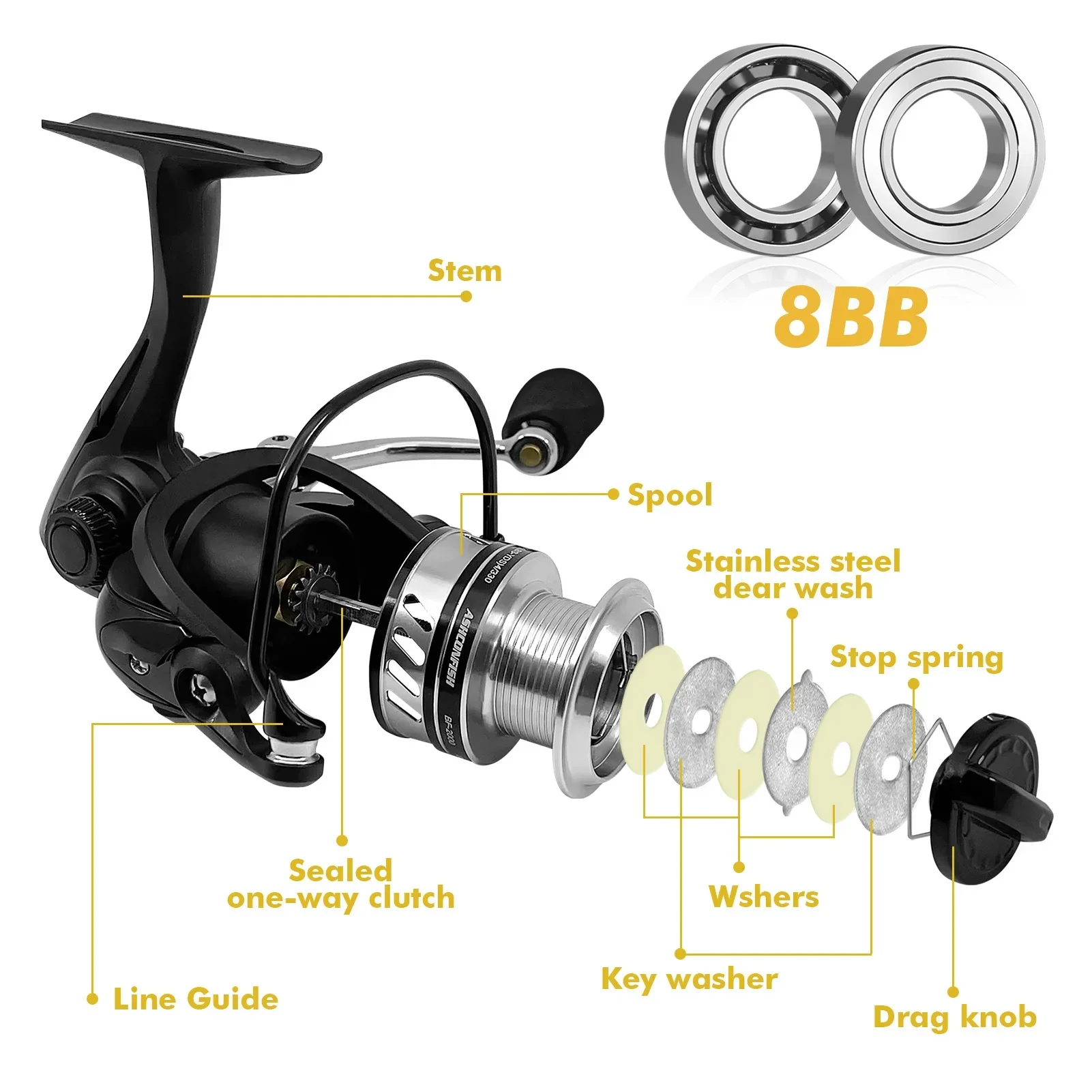 Carrete Spinning Ashconfish 5000 Alta Capacidad Agua Salada - imagen 3