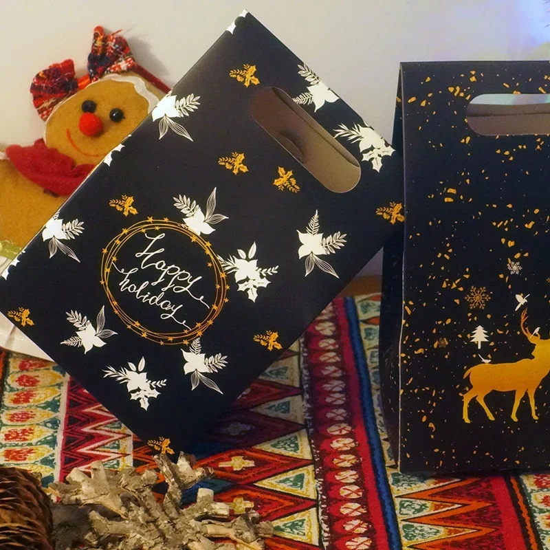Caja de regalo de Navidad, bolsa de papel de ciervo de cielo nocturno, caja de dulces de galletas de Chocolate, bolsa de regalo de decoración navideña, 5 piezas por juego - imagen 3