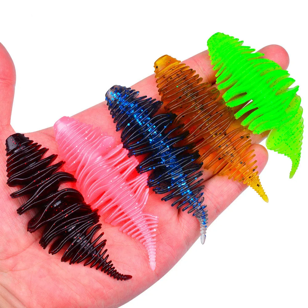 Cebo suave con cola de pin roscada, gusano flotante, gusano de pesca de raíz, pico de deformación, pez mandarín, señuelo biónico, 5 unidades por paquete.
