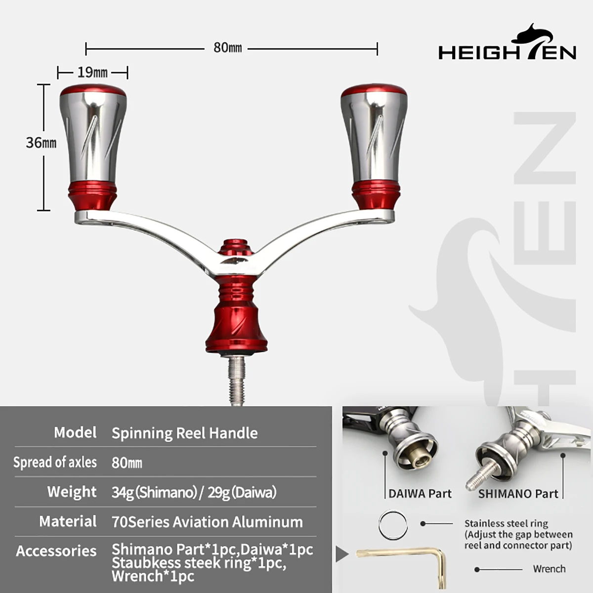 Aumentar los brazos basculantes dobles del carrete giratorio: espaciado entre ejes de 80 mm, perilla de 20 mm de diámetro |     Se adapta a piezas Mod de carrete Daiwa y Shimano - imagen 3