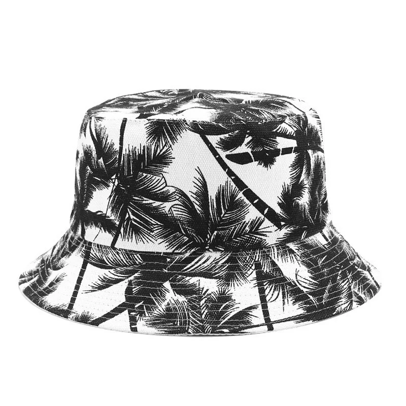 Gorras de pescador con estampado de árbol de coco negro de doble cara Reversible Unisex, sombreros de cubo para hombres y mujeres, visera de viaje al aire libre, sombrero para senderismo - imagen 5