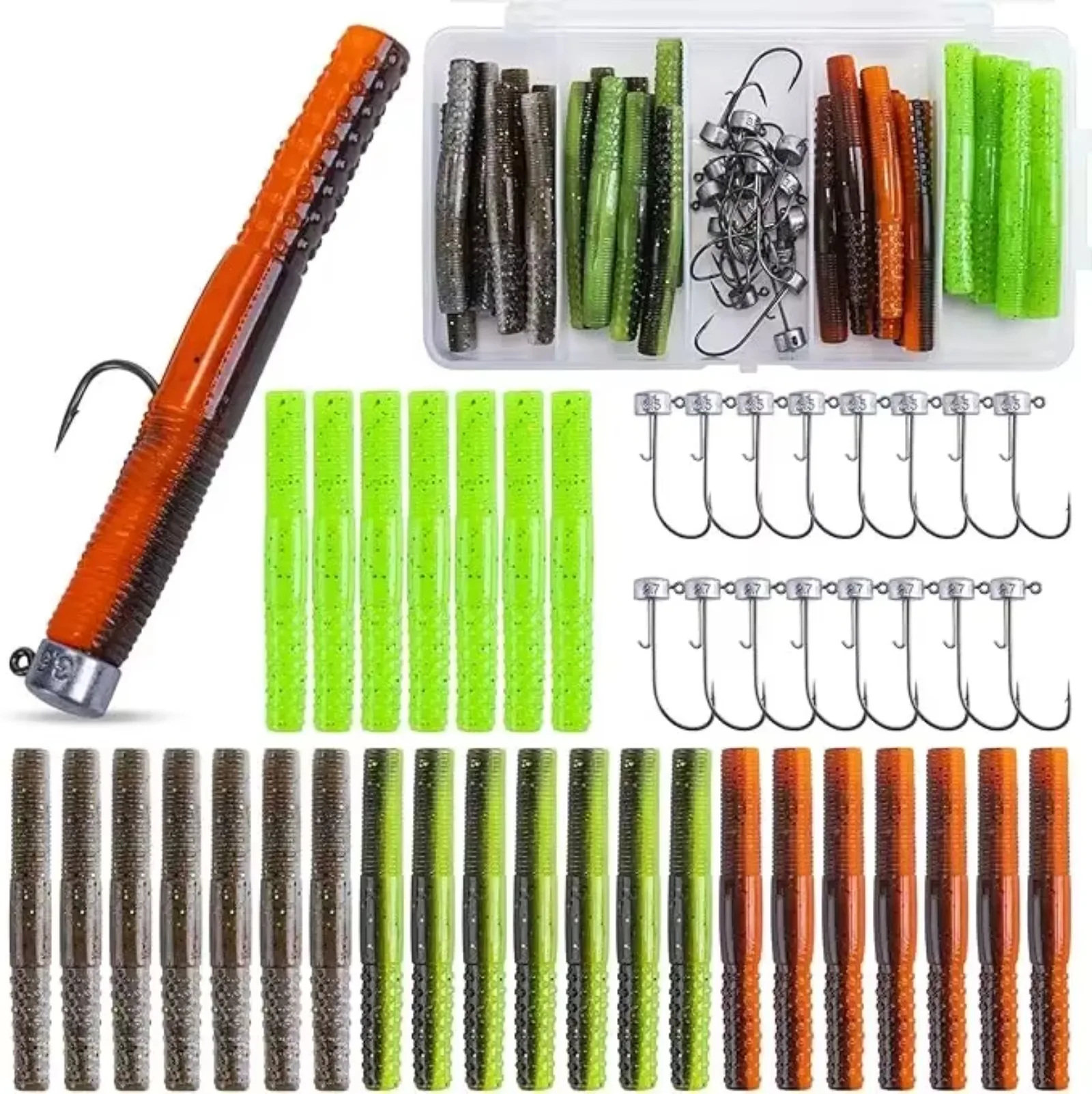 Goture 44 Uds Kit de Señuelos de Pesca blandos juego de señuelos de silicona cebo Artificial gusano con manivela anzuelo de cabeza, accesorios de equipo de pesca - imagen 2